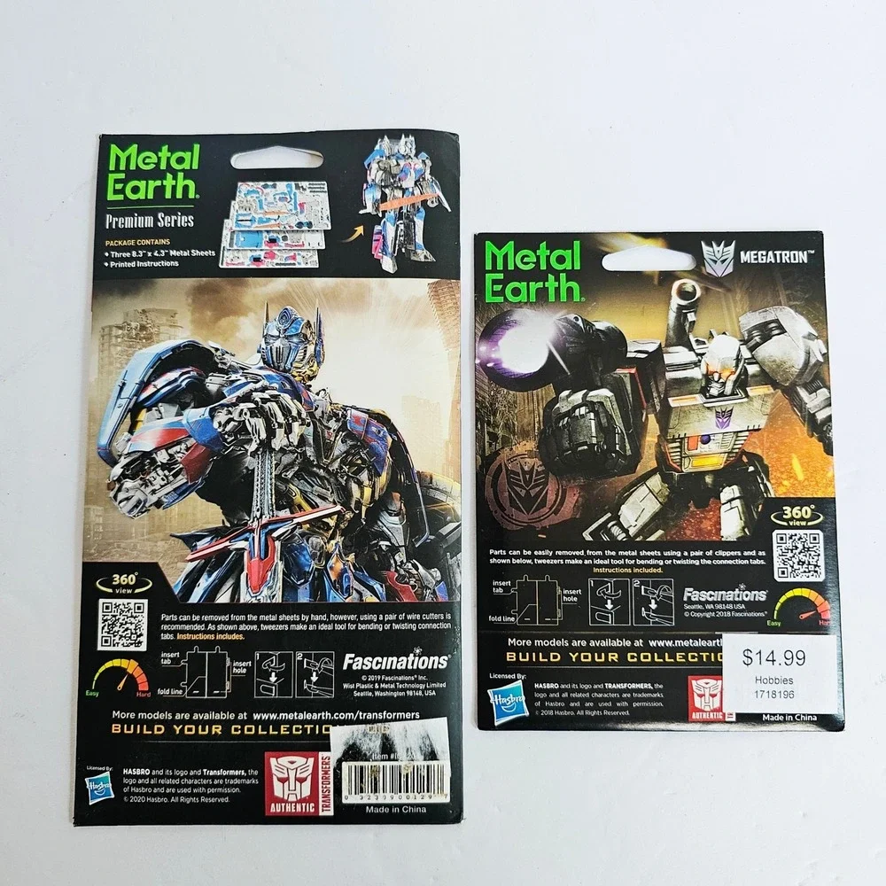 Metal Earth Transformers Optimus Prime Premium & Megatron Steel Model Kit Set
